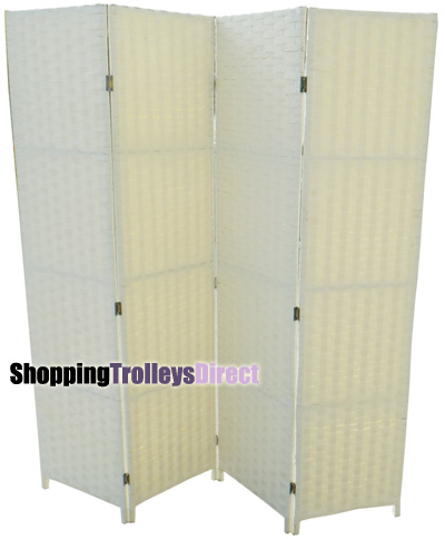 Wicker Handwoven 4 Part Panel Partition Room Divider Screen Cream Double Weave